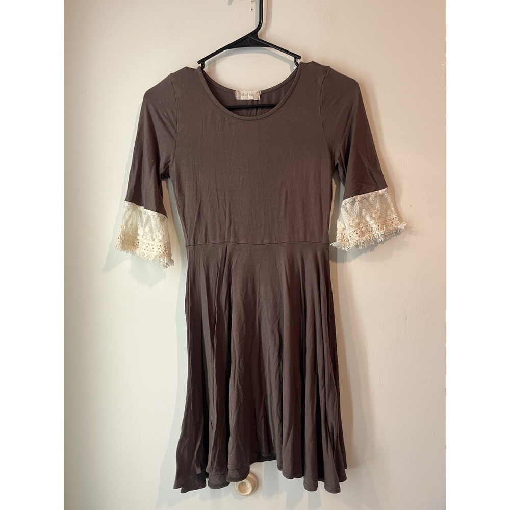 Altard State Women S Brown Knit Fit & Flare Dress Lace Bell Sleeve Boho Southern